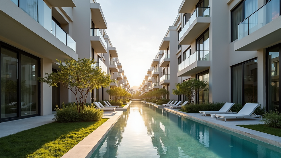 Eye-level view of a contemporary apartment complex in Glyfada