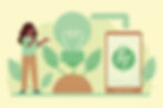 Woman and green lightbulb with phone illustration