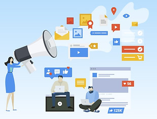 Digital demand generation illustration featuring content, communications, social engagement, and lead activity.