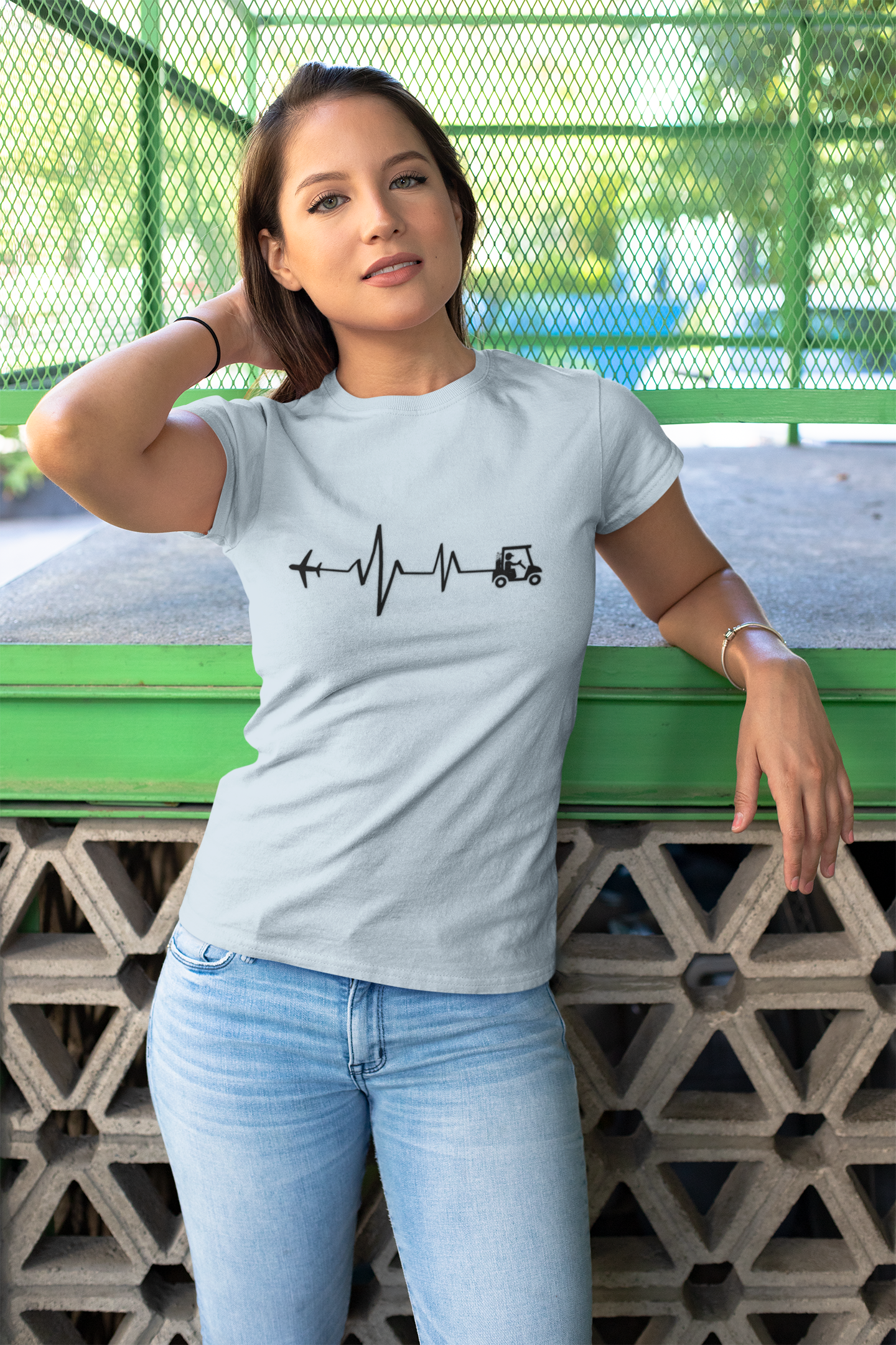 Heartbeat Aviation Golf Cart  Unisex Cotton Crew Tee