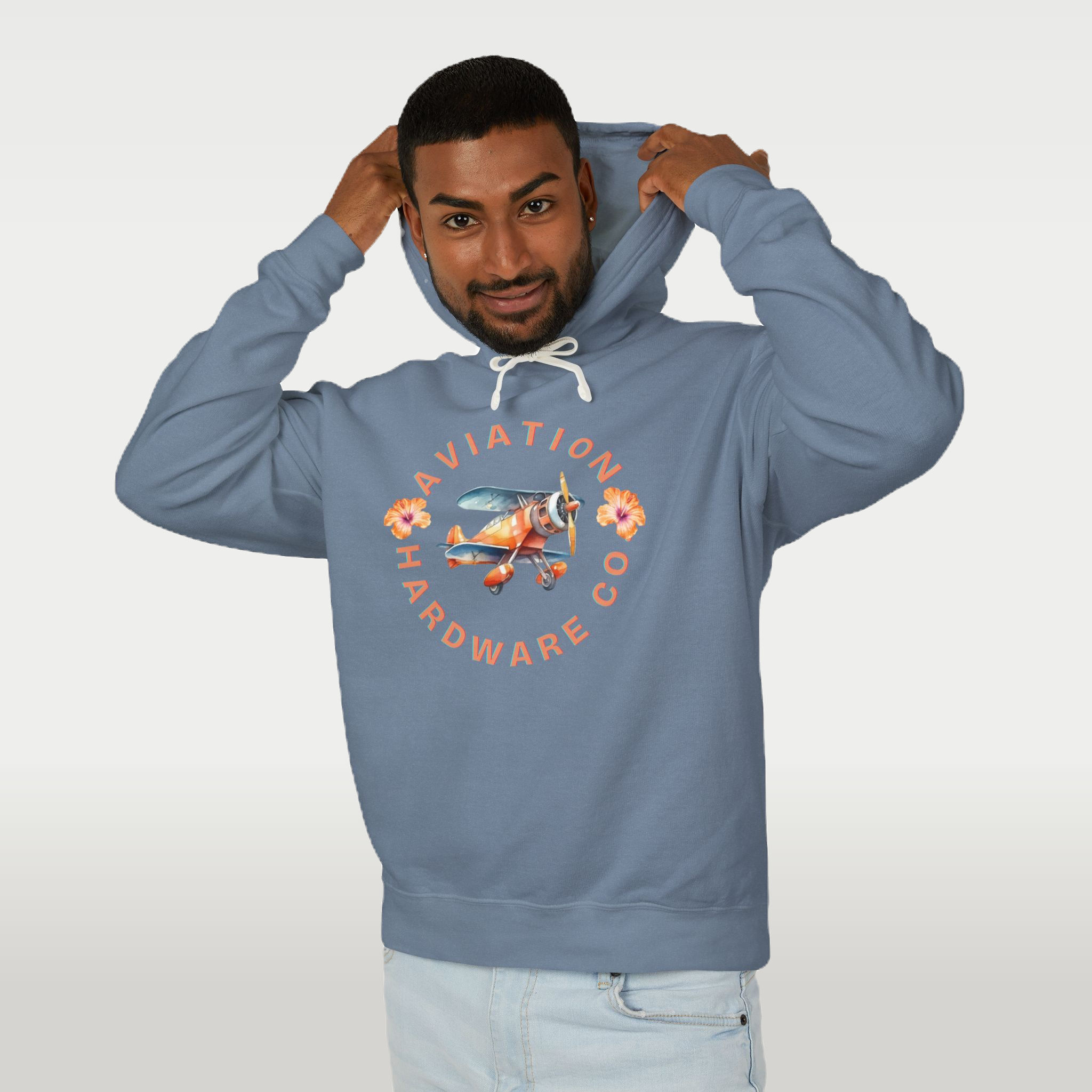 Vintage Aviation-Inspired Unisex Lightweight Hooded Sweatshirt