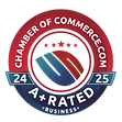 ChamberofCommerce.com A+ Rated Business badge for 2024–2025 with stars and a red, blue, and black design.