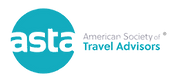 ASTA logo with turquoise circle and white text, representing the American Society of Travel Advisors.