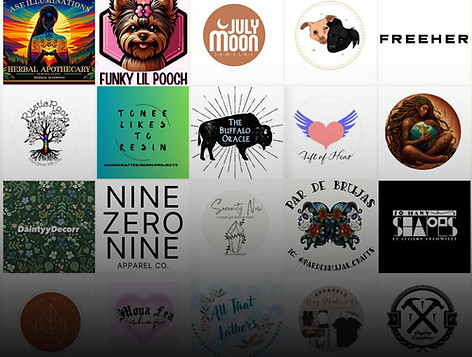 A collage of diverse logo designs in a grid