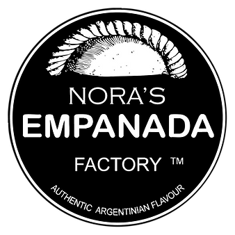Nora's Empanada Factory circular dark black logo with Authentic Argentinan Flavour
