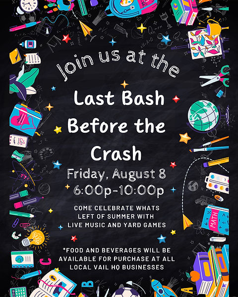 Join us for a Celebration of "What's Left of Summer"
with Live Music and Yard Games
Food & Beverages will be available
at all local Vail HQ Businesses