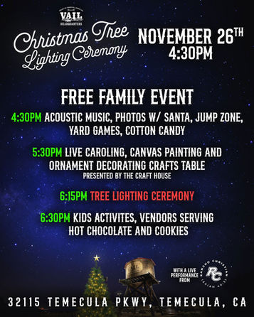 Christmas Tree Lighting Ceremony event, November 26, 4:30PM, free family event, Temecula, CA