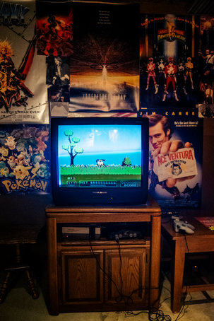 The VCR TV stand complete with player and old-timey TV set in the rumpus area of My Friend''s House speakeasy bar beneath RPM