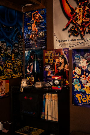 a crowded shot of a wide array of nostalgic memorabilia and flotsam decorating just a small portion of My Friend's House down in RPM