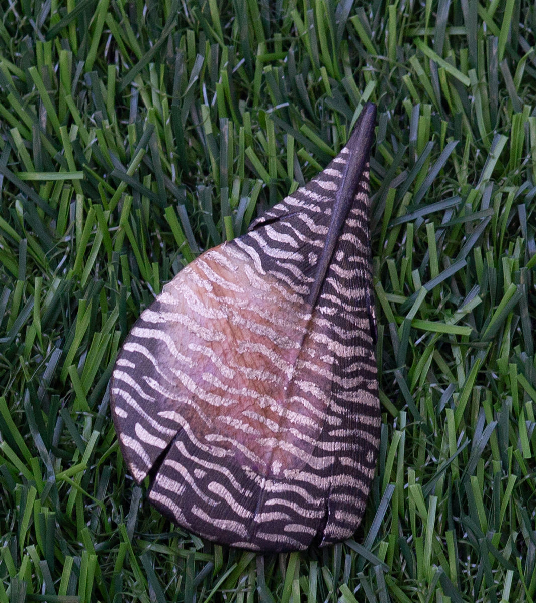 Black and Gold Striped with Orchid Petal Wood Duck Feather Pin