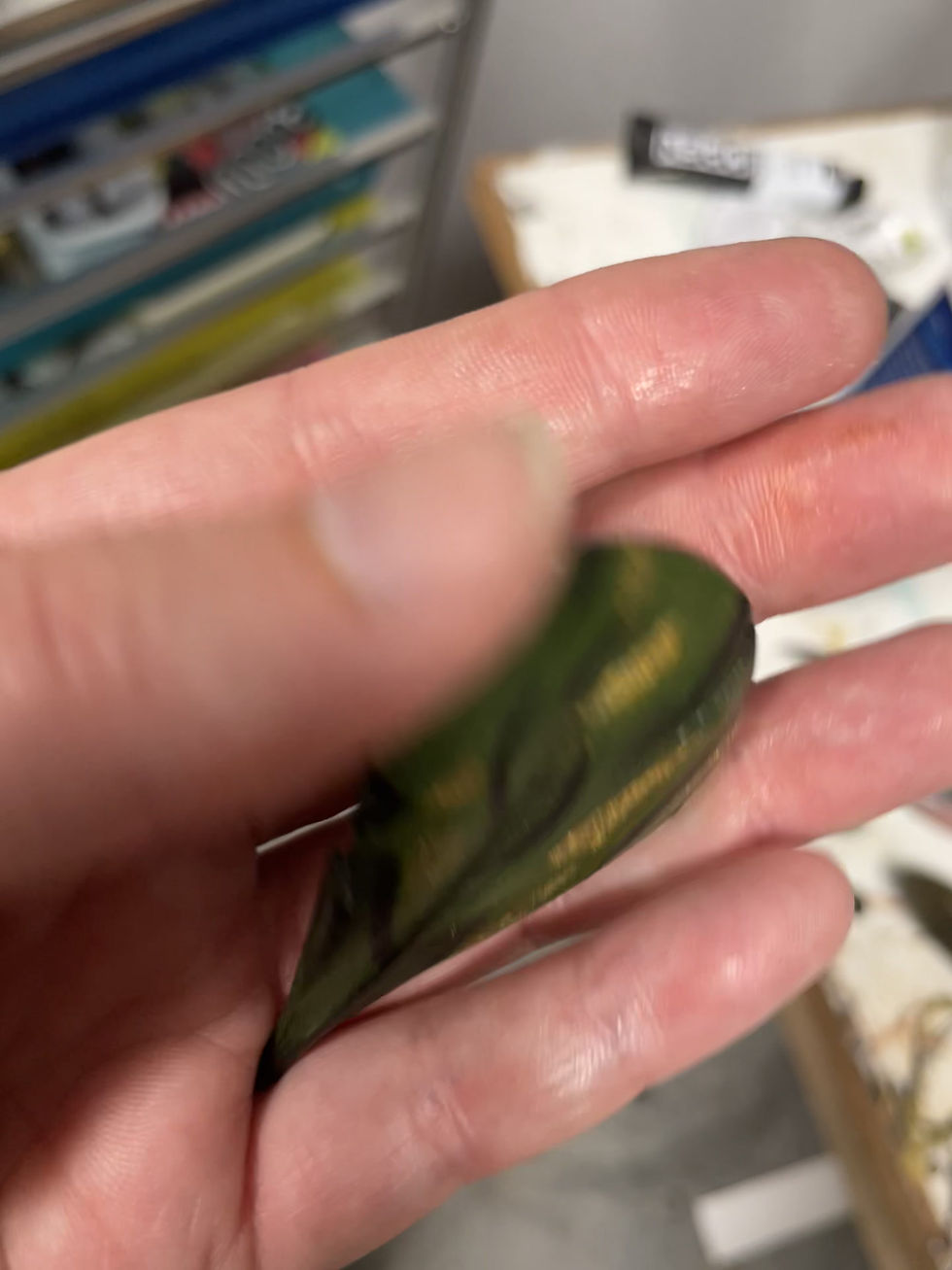 Thumbnail: Green and Gold Abstract Wood Duck Feather Pin