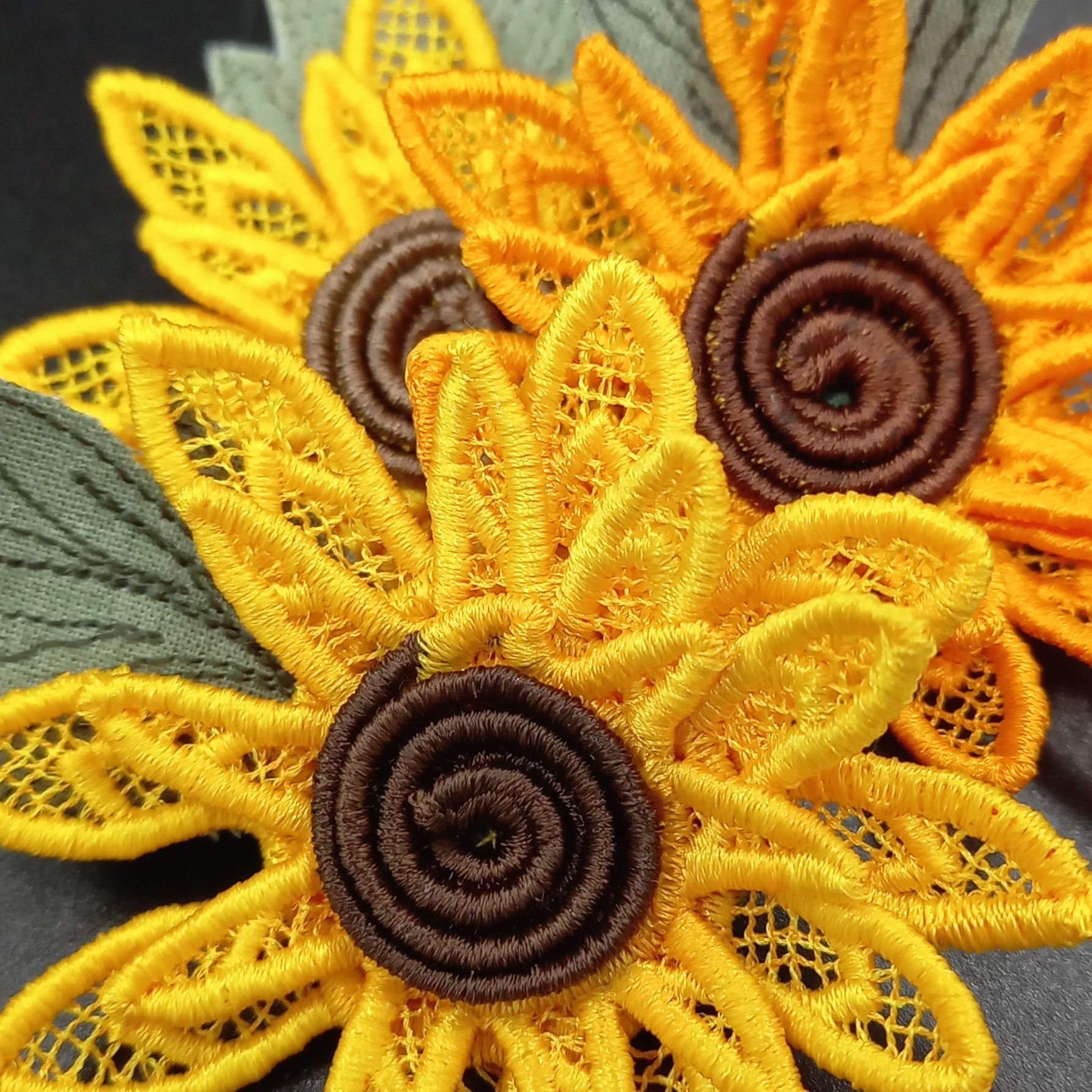 Handmade lace Sunflower brooch