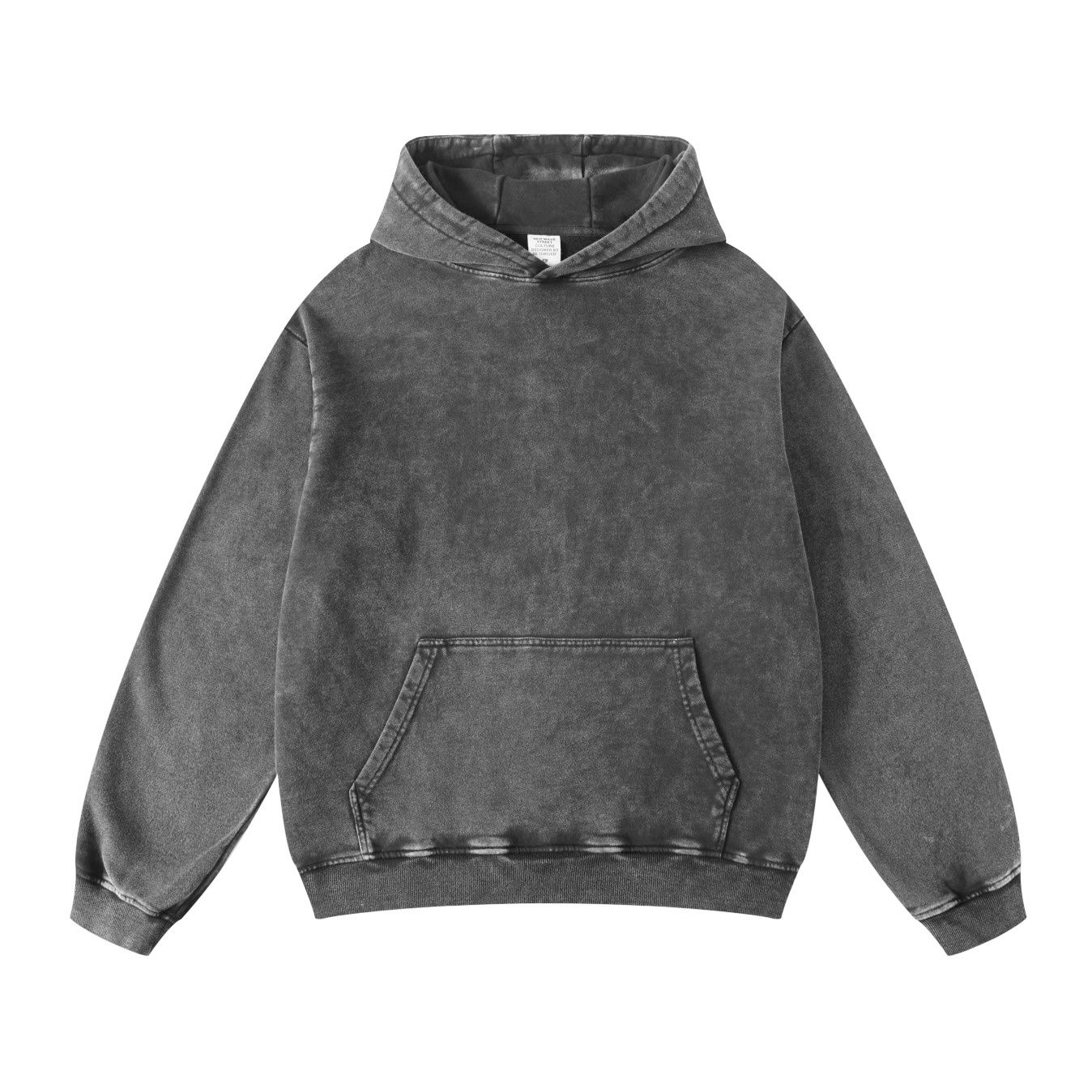 W0211 420G 重工水洗舊化高磅數寬版落肩連帽 Tee (大絨布、無抽繩)