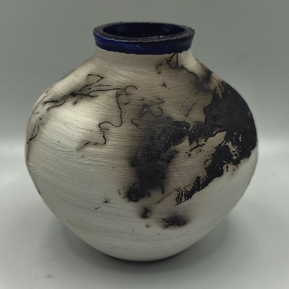 Thumbnail: Raku Pheasant Feather Pot
