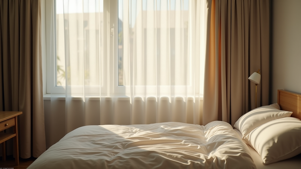 High angle view of a peaceful bedroom with soft lighting