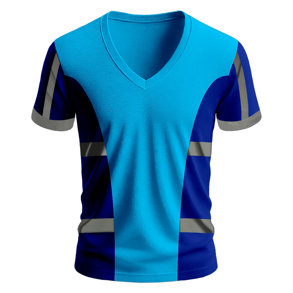 Küçük resim: Nazar Mavi Garni Reflektörlü V Yaka T-Shirt (1619)