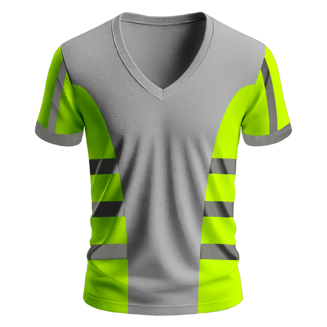 Nazar Yeşil Garni Reflektörlü V Yaka T-Shirt (1629)