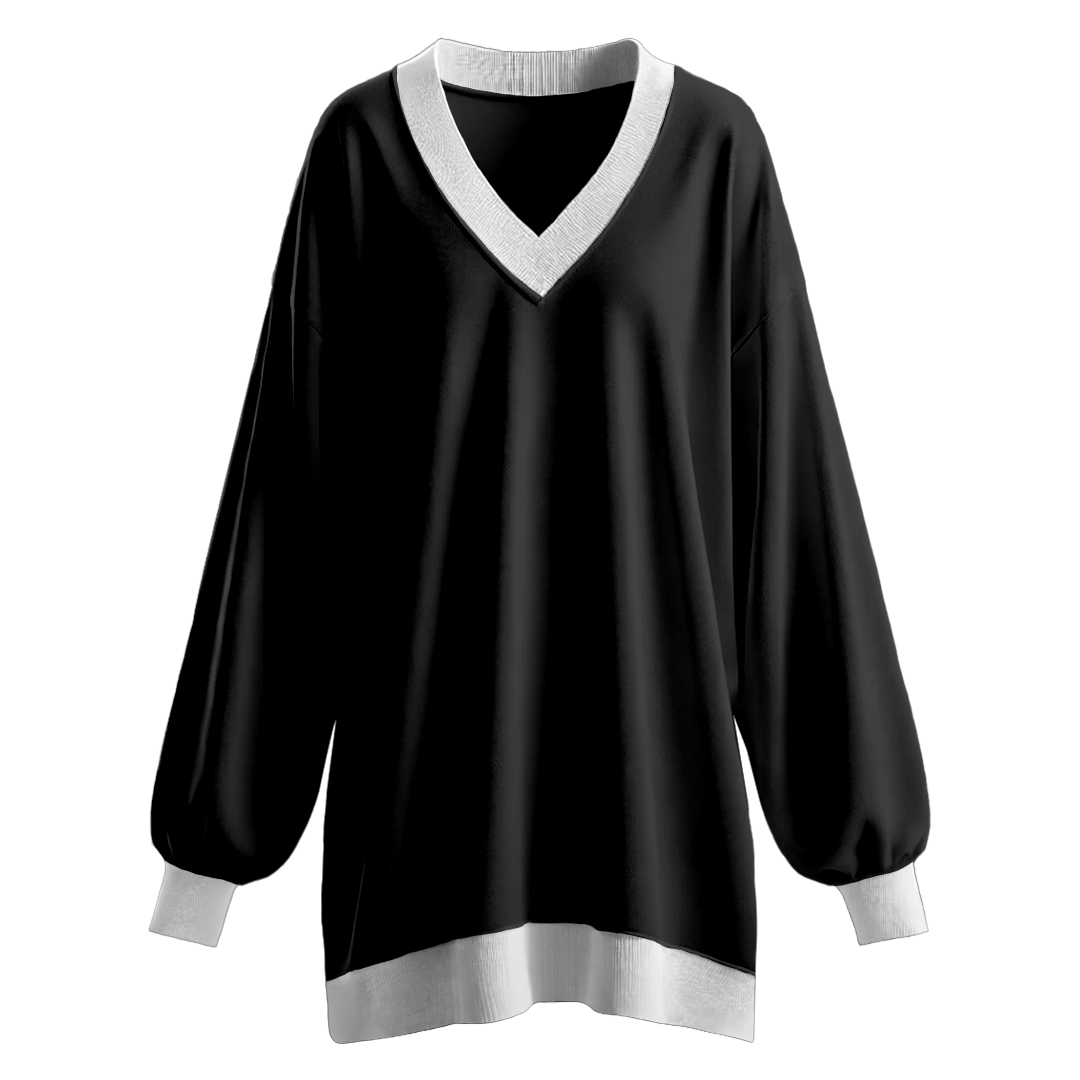 Nazar Beyaz Ribana V Yaka Tunik Sweatshirt (8205)