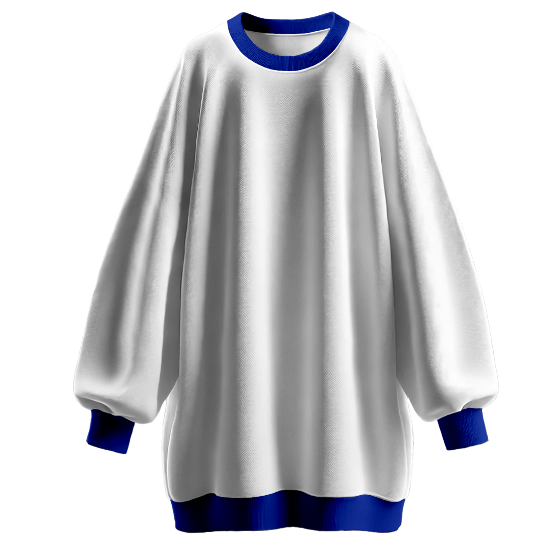 Nazar Mavi Ribana Bisiklet Yaka Tunik Sweatshirt (7801)