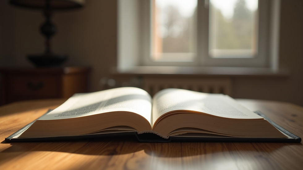 Eye-level view of a legal book open on a wooden table