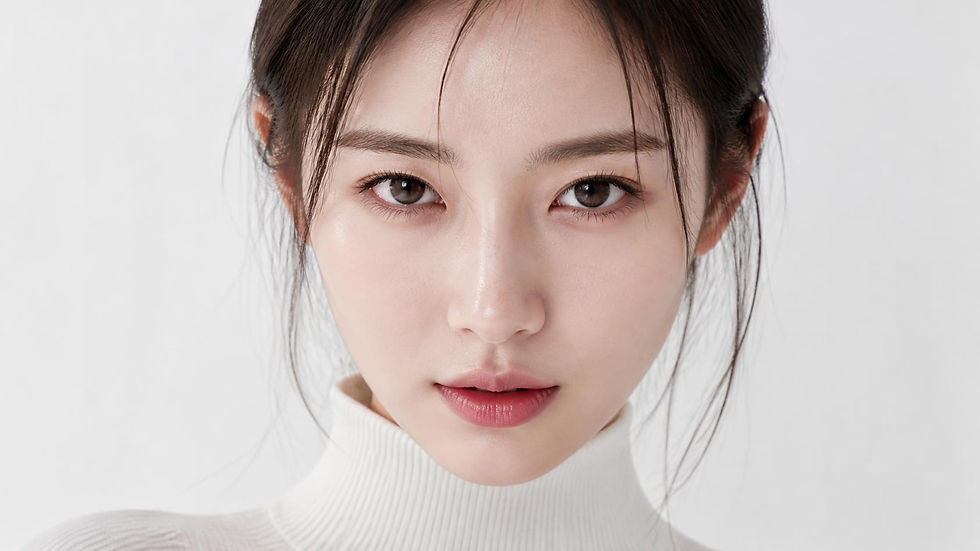 hyper realistic beautiful Korean woman face model, bright eyes, white skin, piercing look,