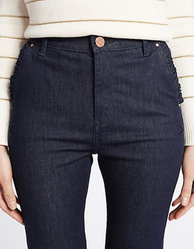 M&S PER UNA Dark Indigo Frill Pocket Roma Rise Skinny Leg Jeans