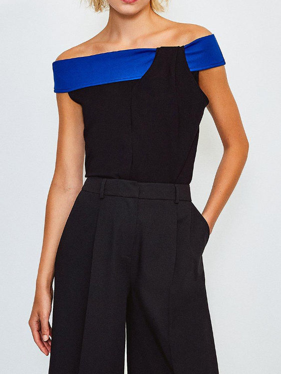 KAREN MILLEN Ponte Colour Block Bardot Twist Neck Top (RARE & COLLECTABLE)