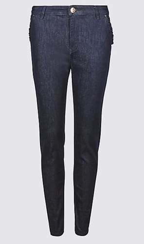 M&S PER UNA Dark Indigo Frill Pocket Roma Rise Skinny Leg Jeans