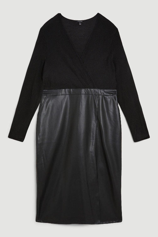 Thumbnail: KAREN MILLEN Plus Size PU Knit Semi-Sheer Midaxi Dress (RARE & COLLECTABLE)