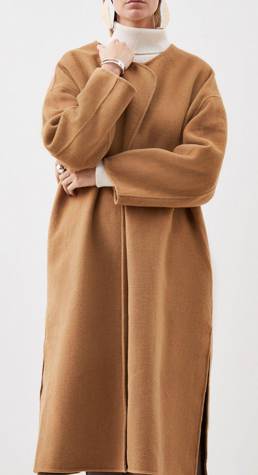 Thumbnail: KAREN MILLEN Tailored Splittable Wool Scarf Neck Midi Coat (RARE & COLLECTABLE)