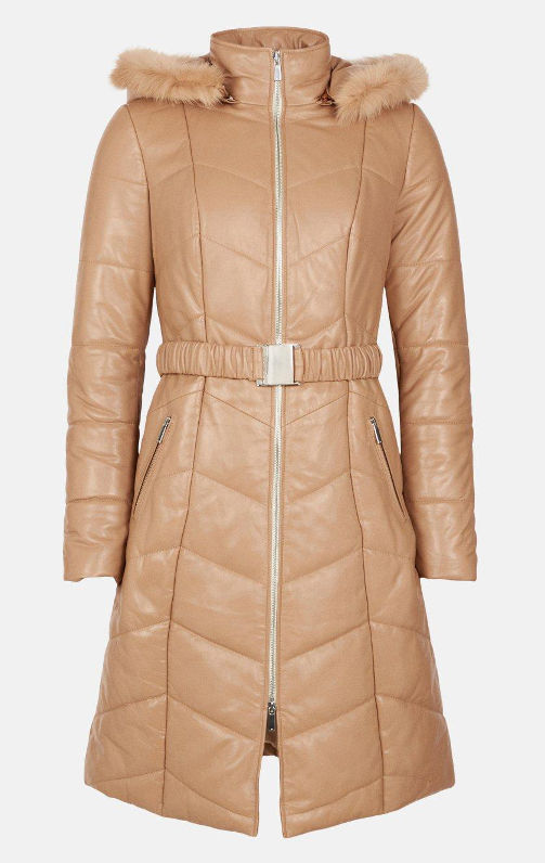 Miniaturebillede: KAREN MILLEN Leather Longline Hooded Padded Puffer (RARE & COLLECTABLE)