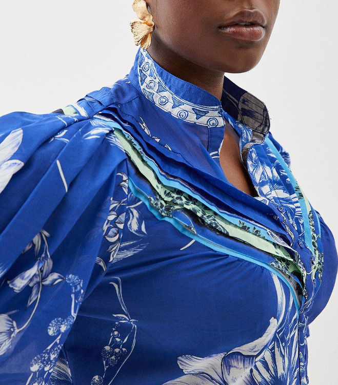 Miniatyrbild: KAREN MILLEN Plus Size Placed Floral Silk Cotton Woven Blouse (RARE)