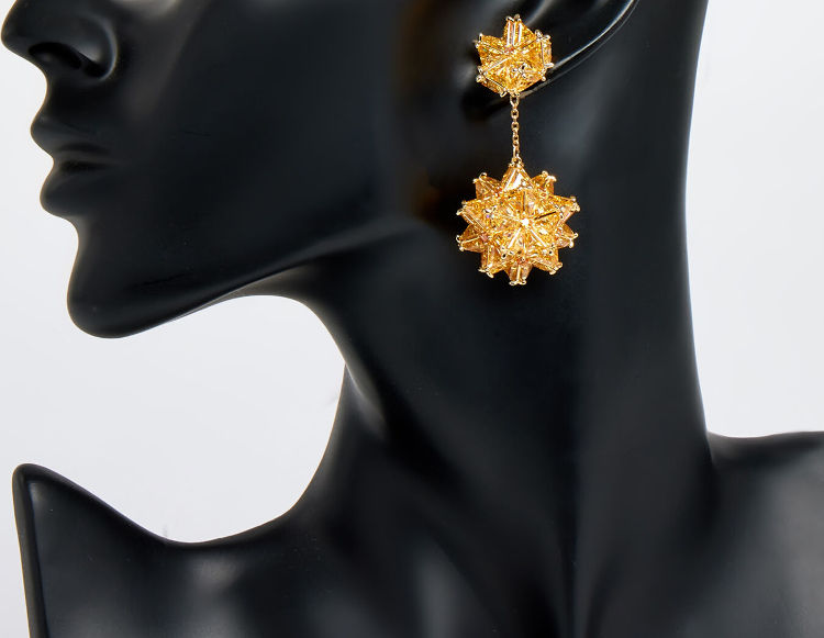 サムネイル： SWAROVSKI Curiosa Geometric Cut, Gold Tone Embellished Drop Earrings (RARE)