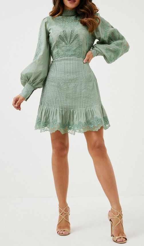 Thumbnail: KAREN MILLEN by Lydia Millen Cutwork Embroidery Woven Mini (RARE & COLLECTABLE)