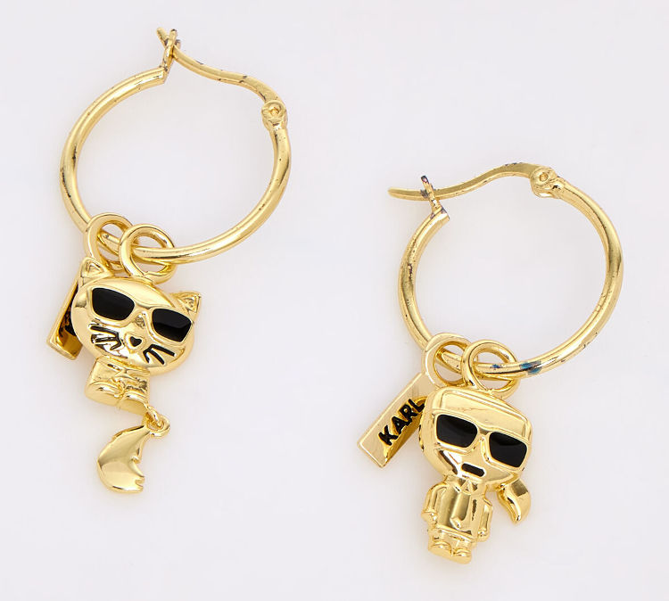KARL LAGERFELD Gold Tone K/Ikonic Drop Hoop Earrings (RARE & COLLECTABLE)