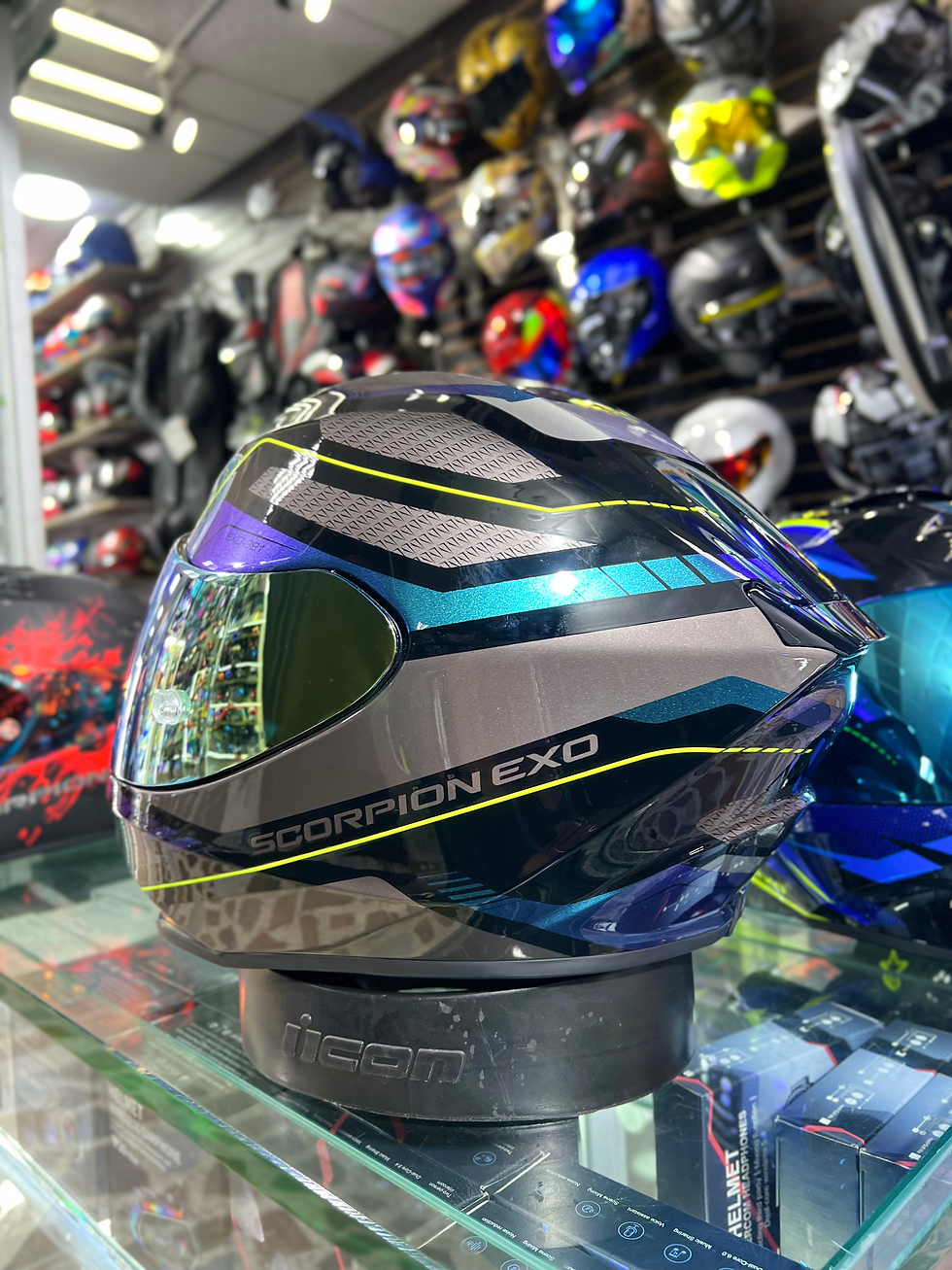Miniatura: Scorpion 391 Leo negro gris azul Casco