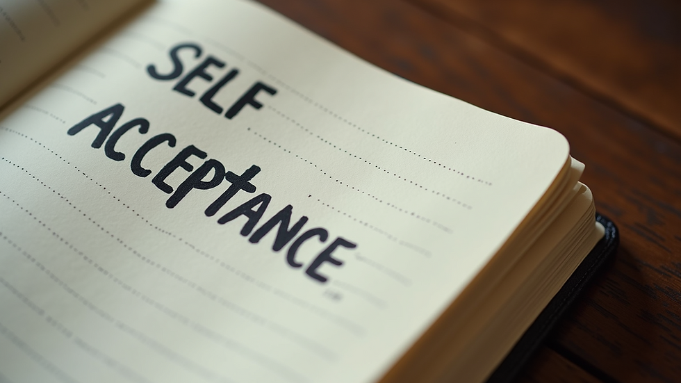 High angle view of a journal with handwritten notes about self-acceptance