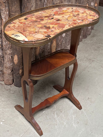 Antique French early 20th century Kidney shaped Breche d'Alep marble top server / side table