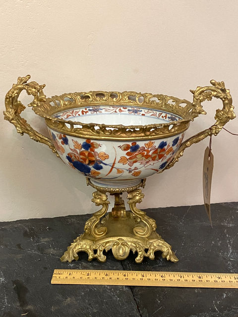Antique Imari porcelain bowl with Louis XVI style gilt bronze ormolu mounts