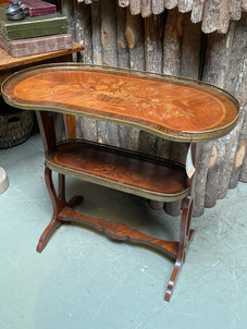 Antique French early 19th century Directoire kidney shaped serving table with parquetry and brass mounts