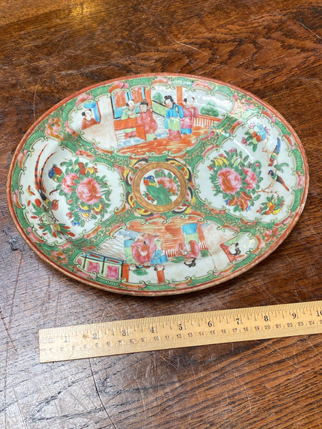 Antique Chinese rose medallion porcelain oval platter