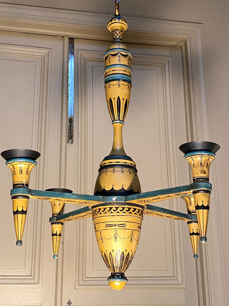 French Napoleon III style painted wood campaign 4 light chandelier