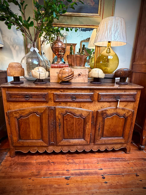Antique French oak enfilade sideboard with three drawers over doors