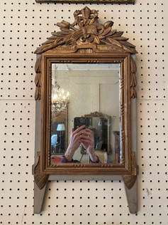 Antique French Louis XV style painted & parcel gilt carved bridal mirror