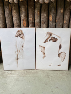 Vintage French pen & watercolour lithograph nudes by Jacqueline Oblin (1933-1999)