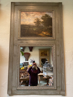 Antique French painted trumeau with landscape oil painting