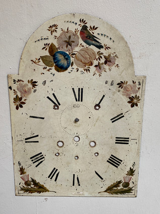 Antique English metal hand painted floral design longcase clock face