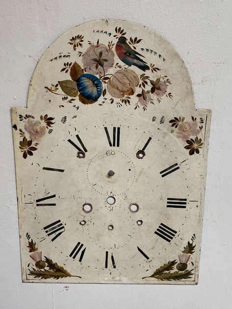 Antique English metal hand painted floral design longcase clock face