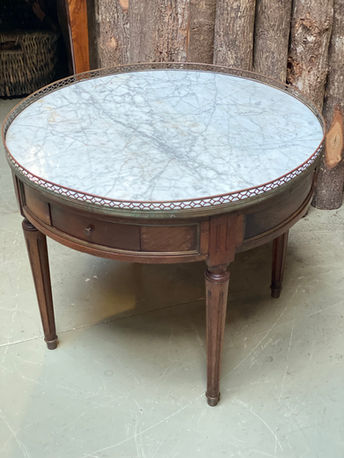 Antique French late 19th century Louis XVI style gueridon bouillotte carrara marble top coffee table