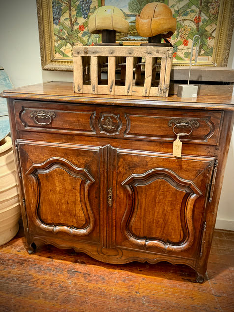 Antique French Louis XV style early 19th century carved walnut buffet